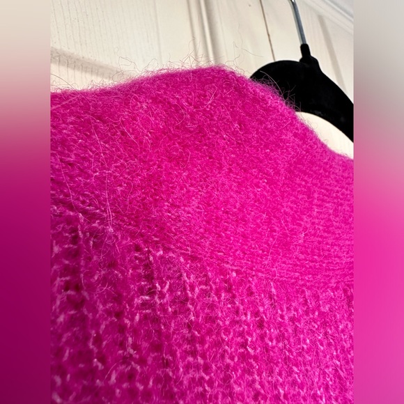 GANNI oversized hot pink v-neck tunic sweater size small - Picture 14 of 15